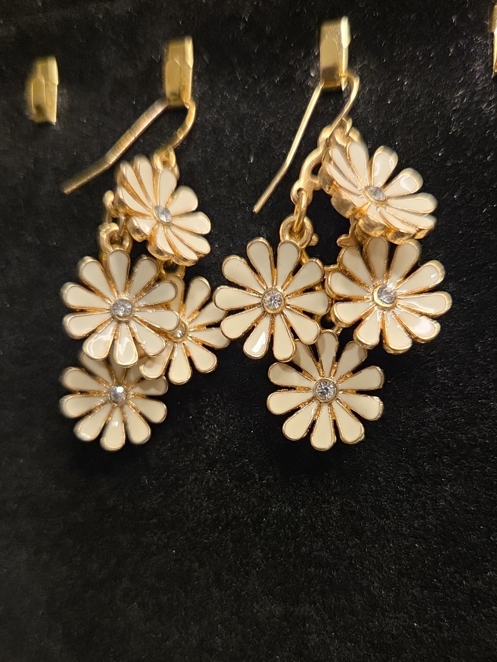 Gold and Cream Floral Drop Earrings - Women Jewelry